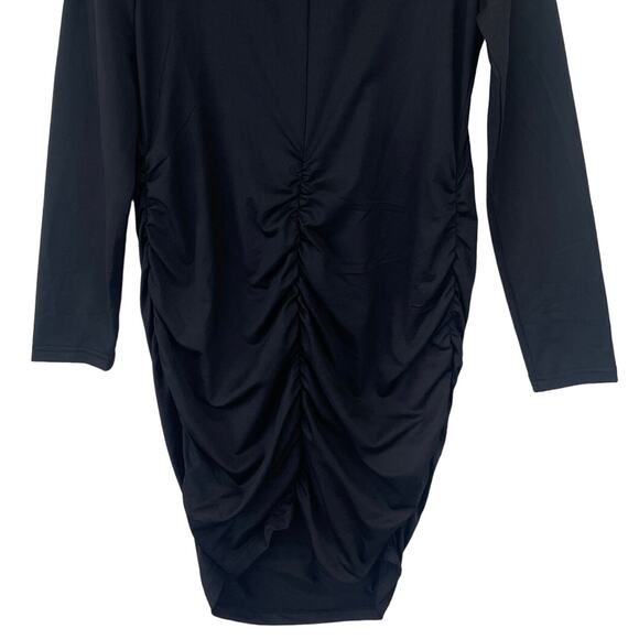 Womens Just Quella Black Bodycon Ruched Sides Back LS Sexy High Neck Dress Large - Picture 7 of 13